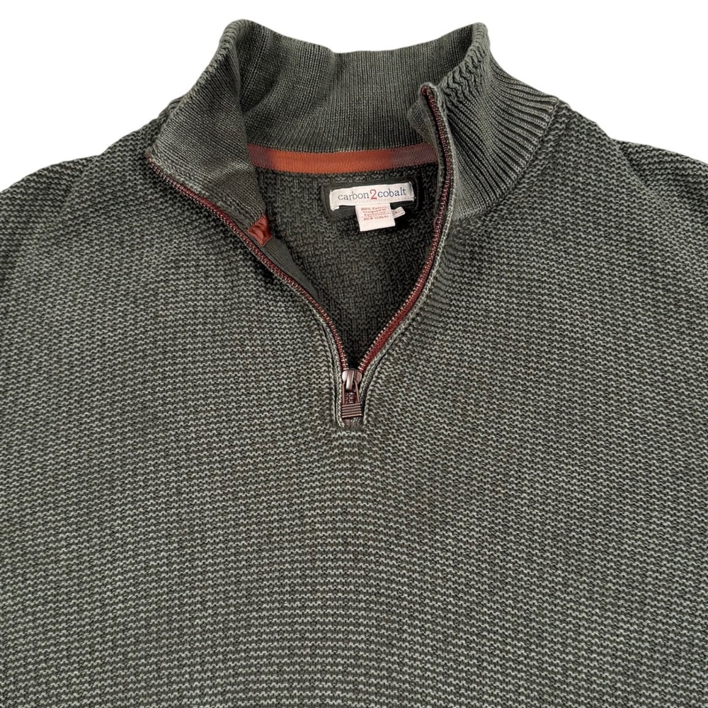 Carbon 2 Cobalt Quarter Zip Sweater Men Large Olive Green Textured Knit Pullover